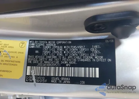 2008 Toyota Highlander из США, поврежденный, VIN JTEES41A882095711